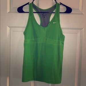 Lime green Nike tank. Built in bra